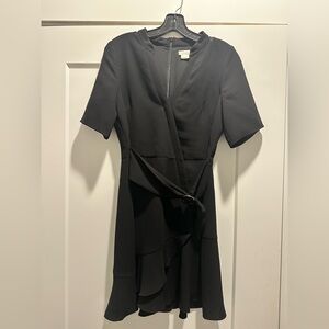 Shoshanna Black Wrap Midi Dress with Ring-Tie